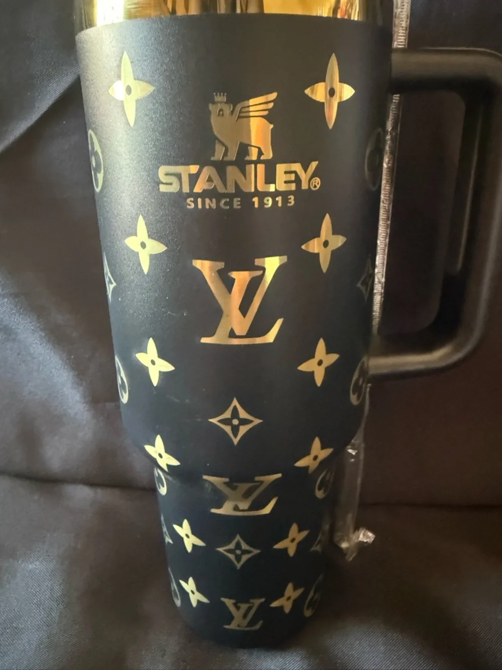 New Stanley 40oz Black and Gold Laser LEngravedV with Straw (No Original Box) - Picture 2 of 7